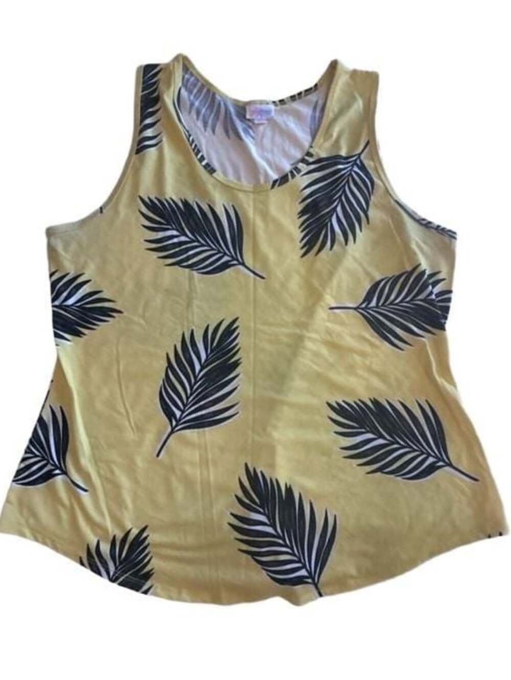 LuLaRoe Yellow Tank Top with Black Palm Fronds Leaf Print Size 3XL